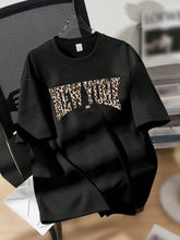 Leopard Print Graphic Round Neck Loose Fit Short Sleeve T-Shirt